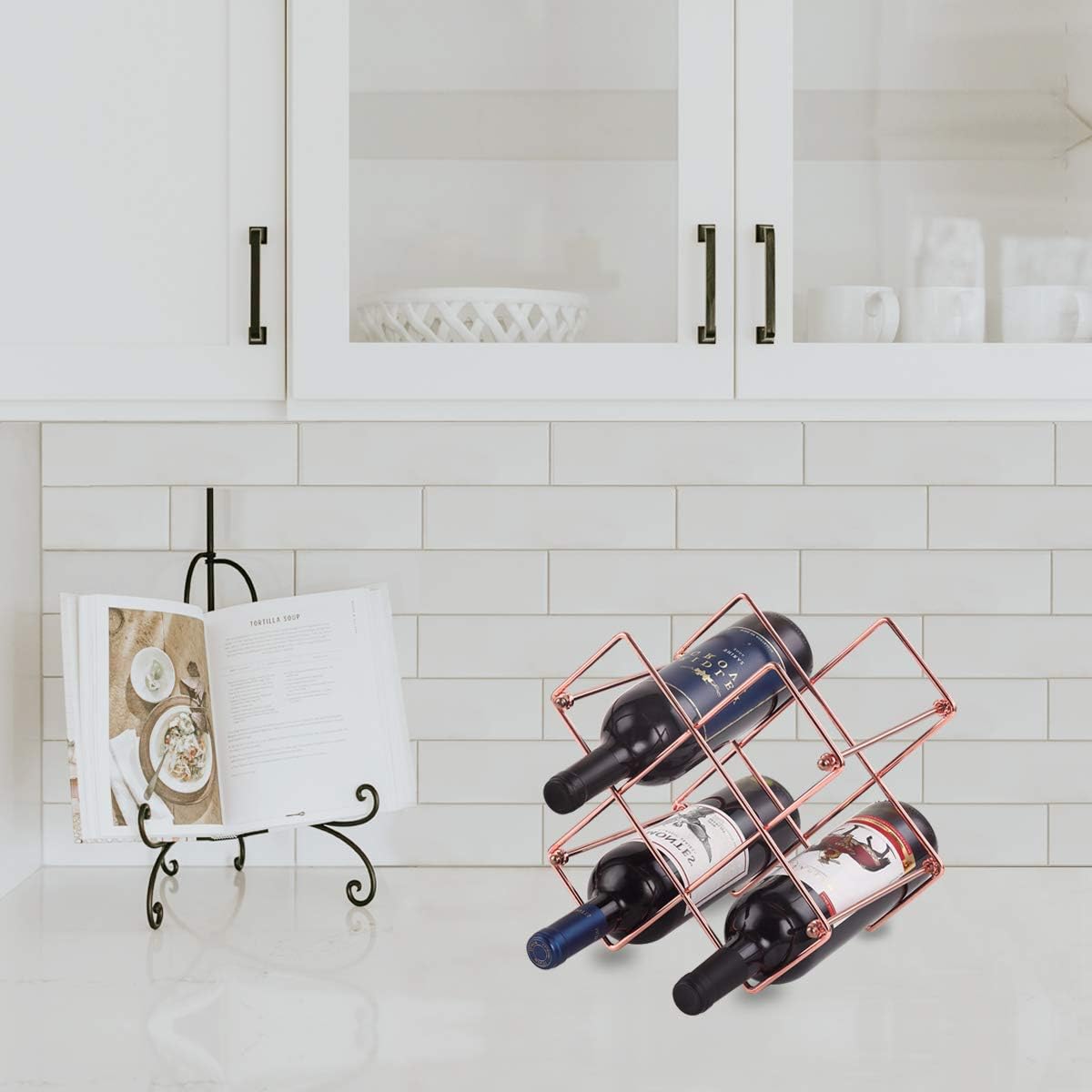Buruis Estante de vino para encimera, soporte para 6 botellas de vino para almacenamiento de vino tinto y blanco, estante de vino de metal