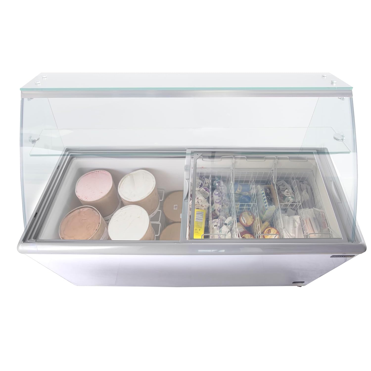Maxx Cold MXDC-12 – Congelador comercial de helados con vidrio curvo, capacidad para hasta veintidós (22) tinas de sabor, 70 pulgadas, color blanco