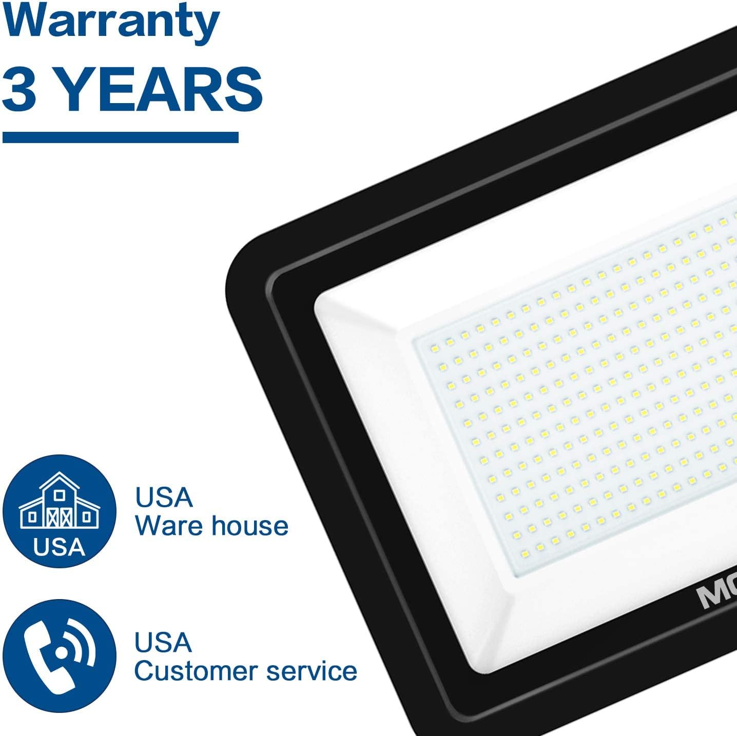 MORSEN Paquete de 2 luces LED de 300 W, luces de seguridad superbrillantes de 30000 lm, enchufe certificado UL, luz de inundación impermeable IP66