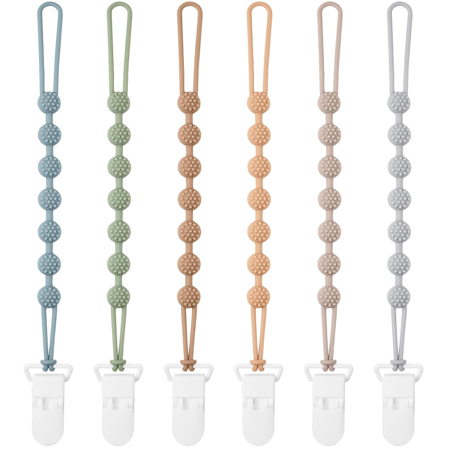 Eascrozn Clip para chupete de bebé, paquete de 6 soportes de silicona para chupete con diseño de una sola pieza para bebé, niño y niña, sin BPA,