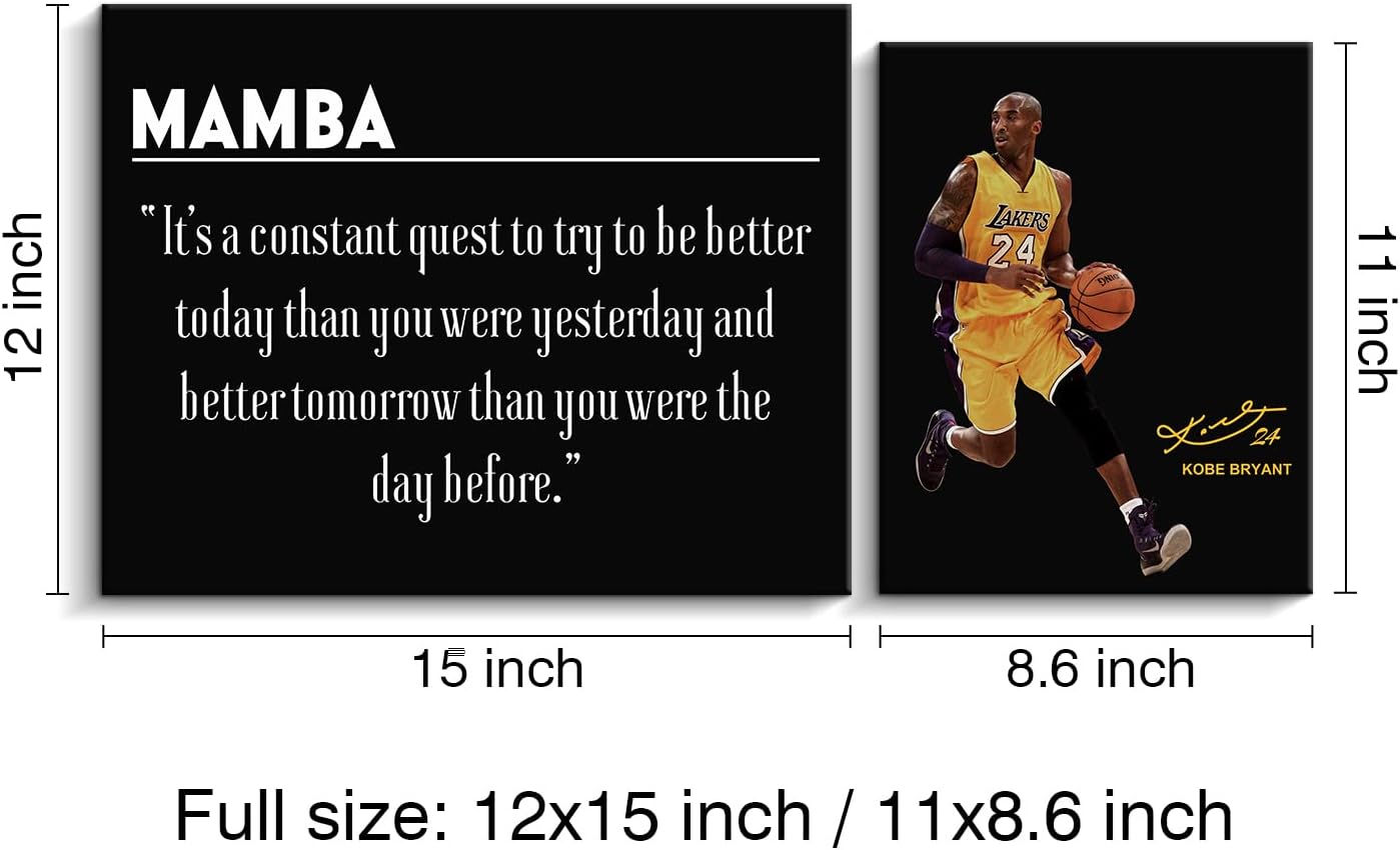 Kas Home Póster inspirador de Kobe Bryant, arte inspirador para pared, con citas inspiradoras, decoración colgante motivacional, jugador de