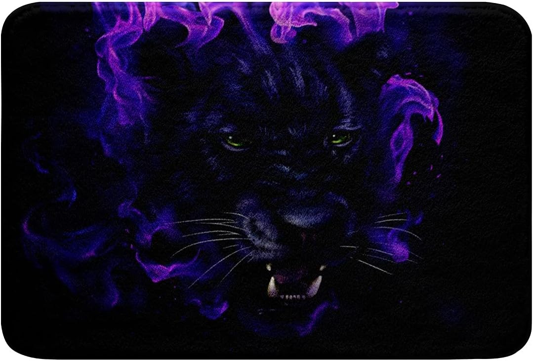 Alfombra de baño antideslizante de pantera negra, suave, absorbente de agua, safari, guepardo, para niños y adultos, diseño de fuego azul, animales