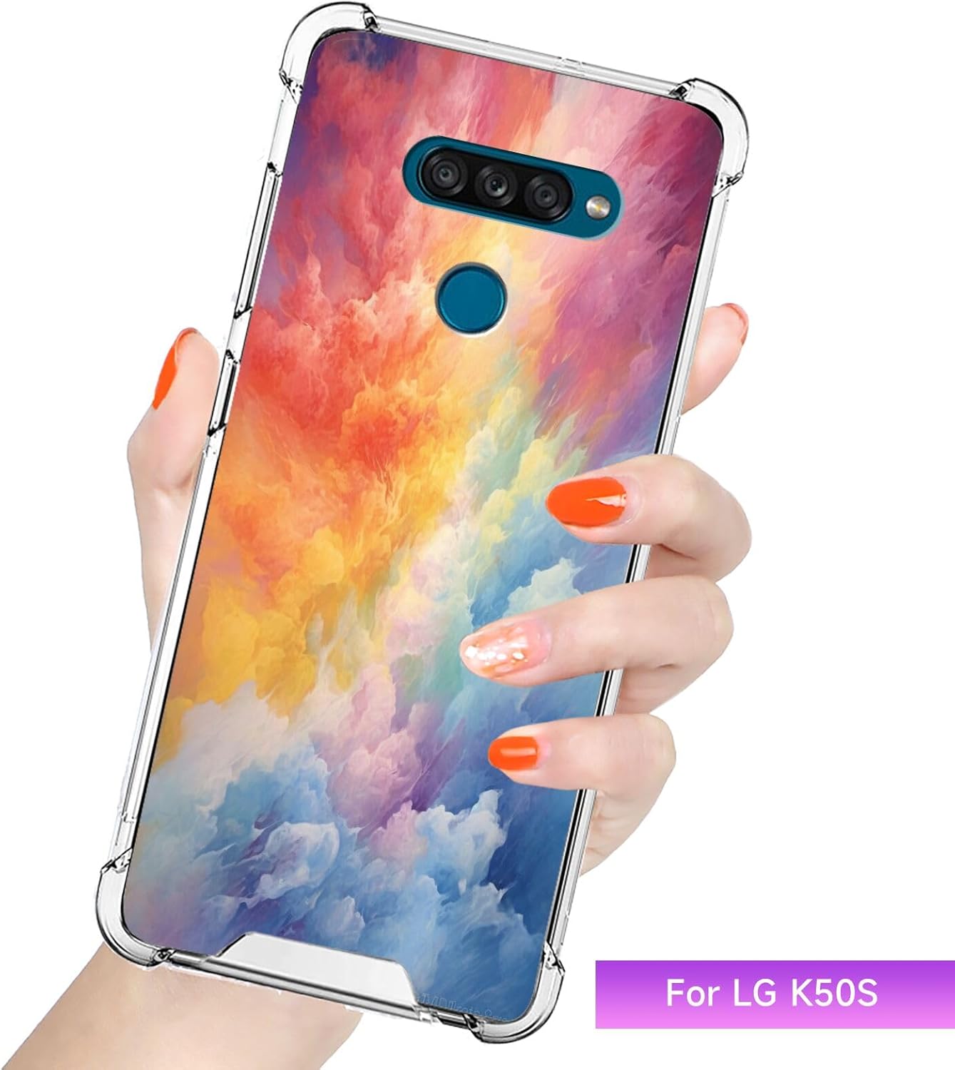 DAFEI Funda transparente para LG K50S con estampado Rainbow Cloud-aa165 con bolsa de aire transparente de cuatro esquinas reforzada antiarañazos y a