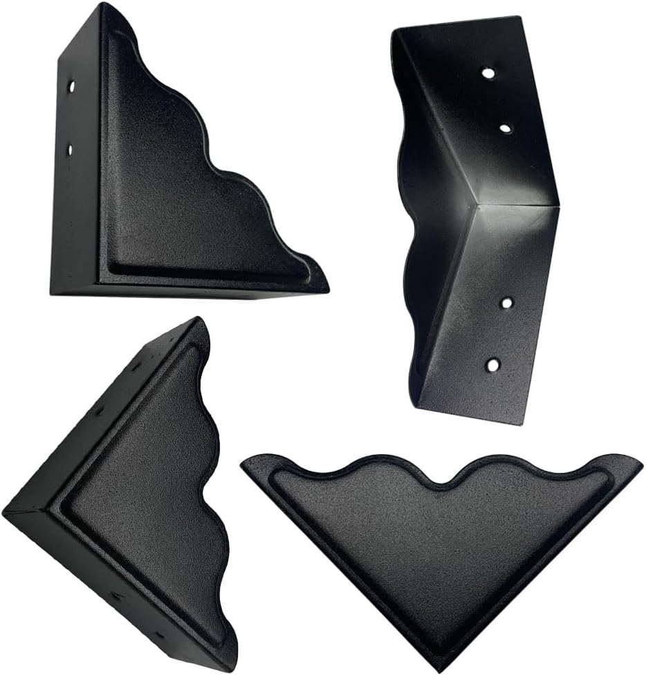 Juego de 4 protectores de esquina de metal grandes de 3.7 x 3.7 x 1.5 pulgadas, protector de esquina decorativo negro para mesas de muebles de