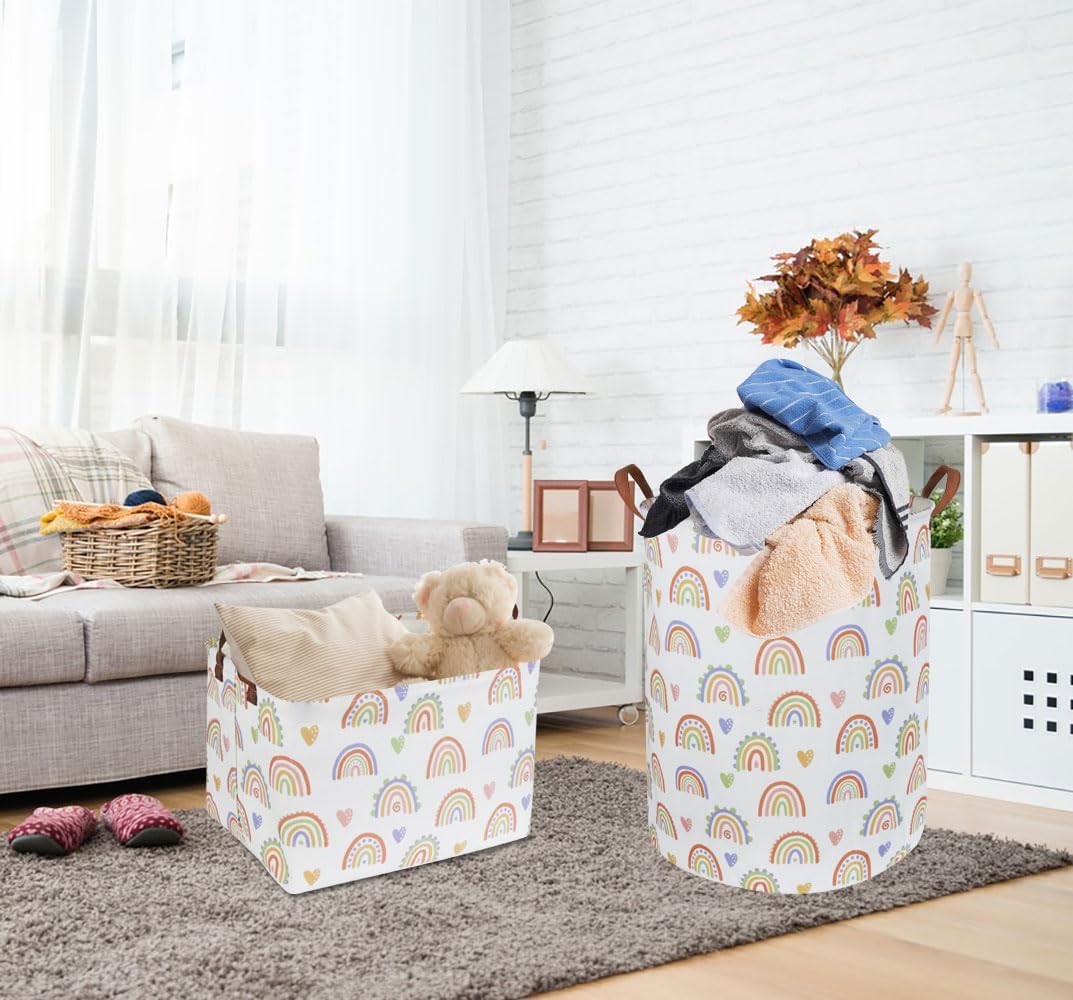 Cesta de Pascua rectangular grande con asas, caja de almacenamiento de juguetes para niños, bonita cesta organizadora de lona, cesta de libros,