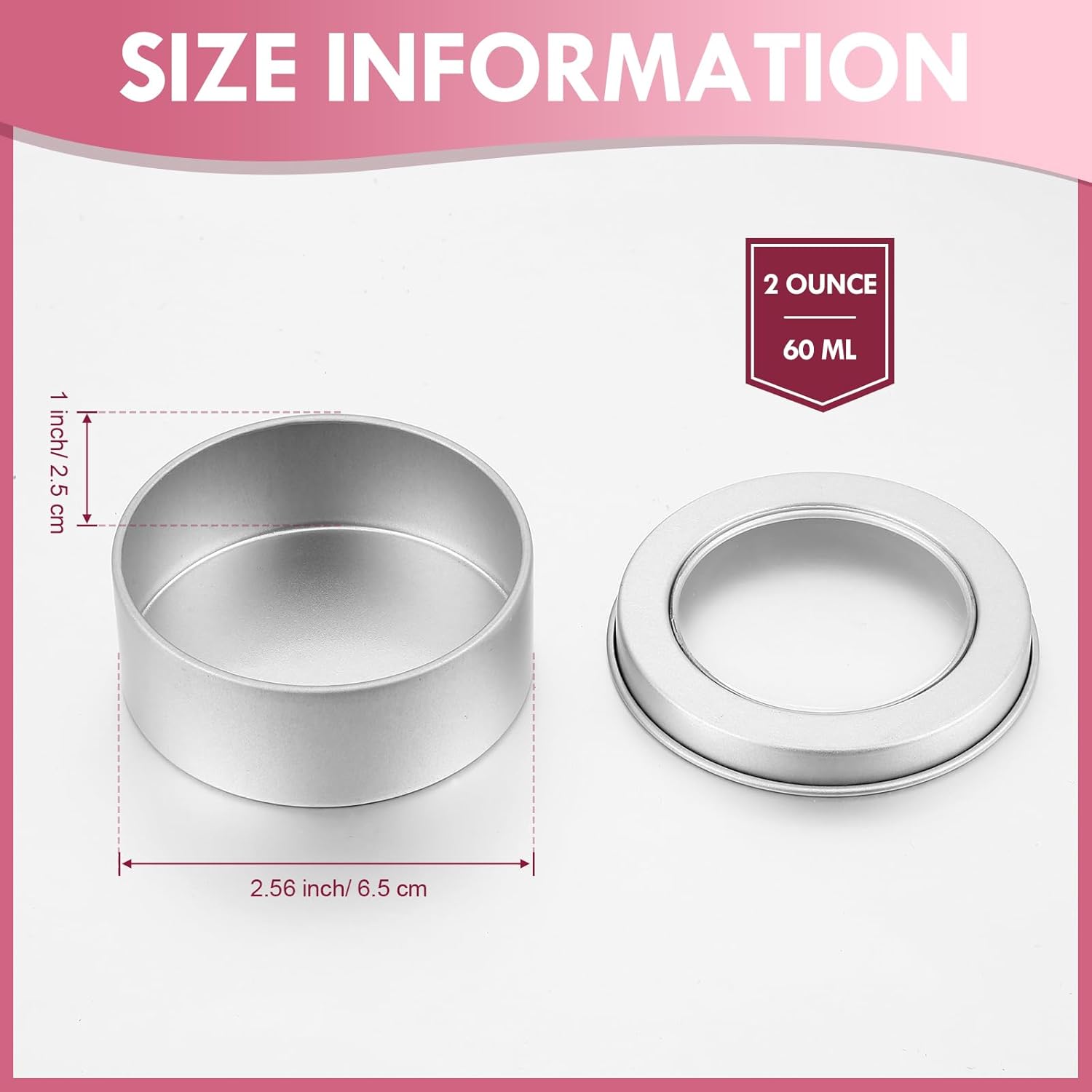 TecUnite Latas de metal de 2 onzas redondas vacías con tapa transparente para cocina, oficina, velas, dulces (paquete de 100)