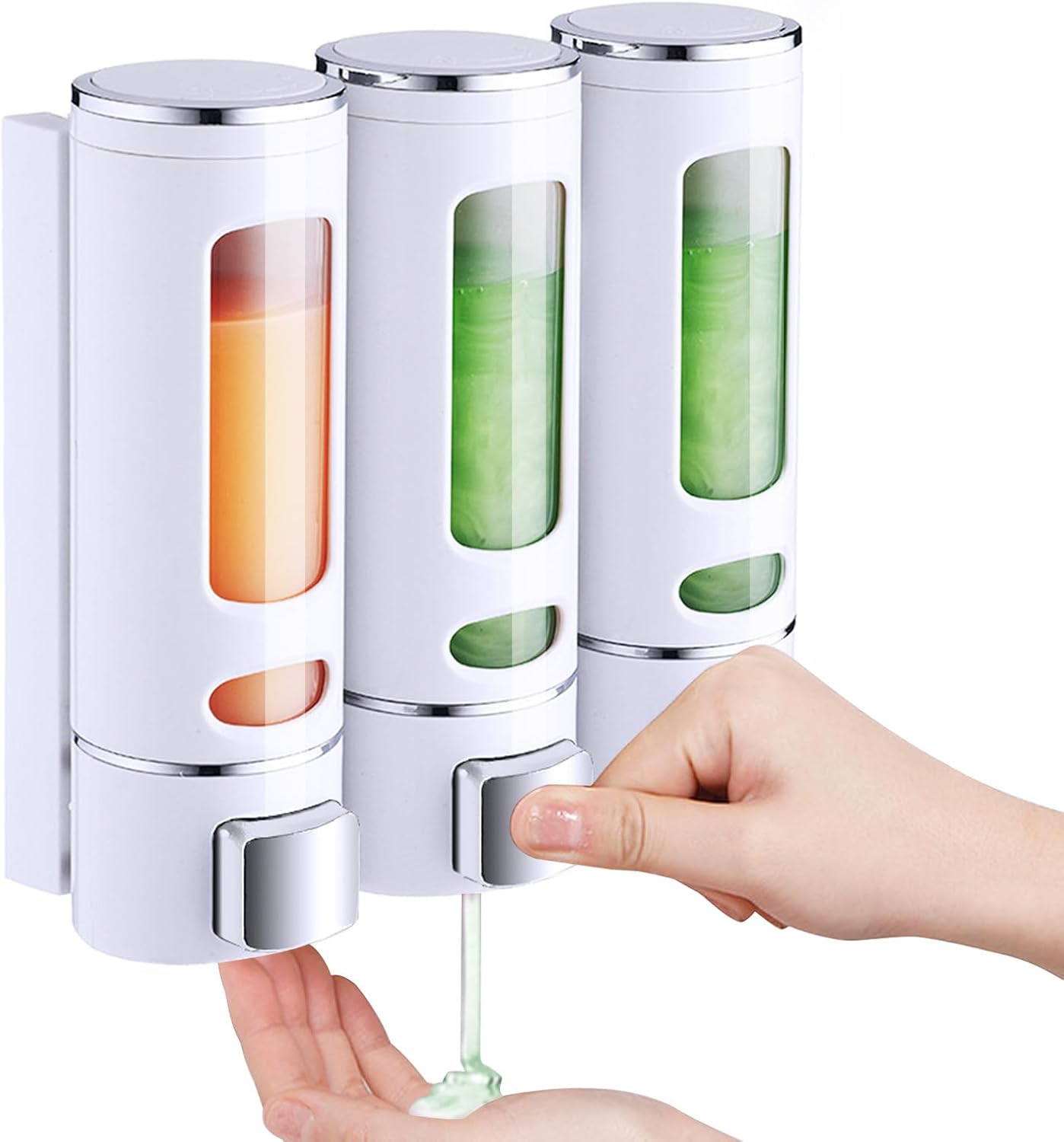 3 dispensadores de jabón de champú para ducha montados en la pared, 13.5 fl oz x 3 dispensadores de champú sin taladro, dispensador de bomba de