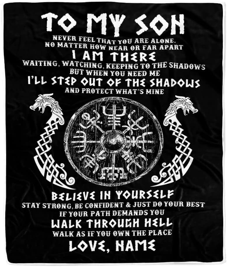 Manta personalizada con texto en inglés To My Son, Viking Never Feel You are Alone Odin, manta de vellón personalizada con texto en inglés Viking