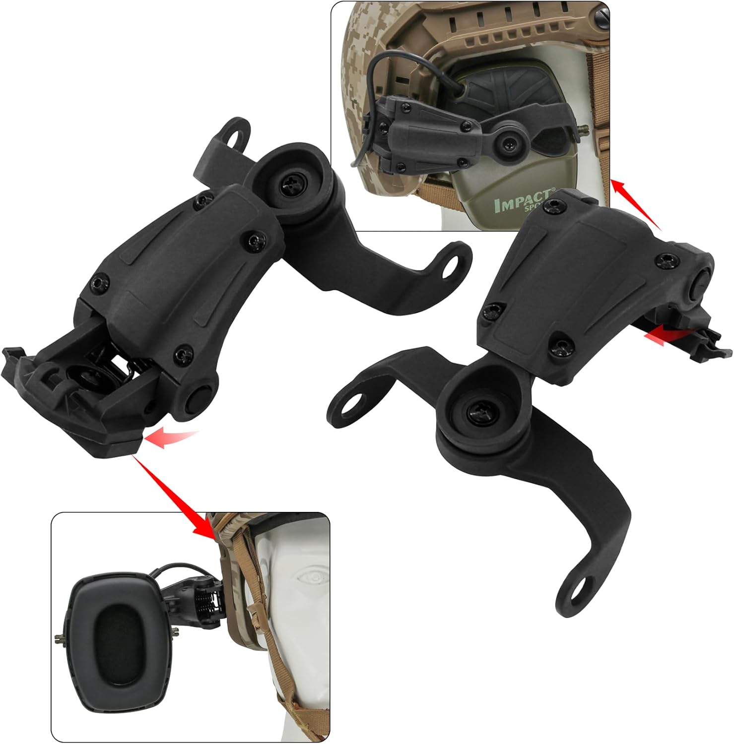 Adaptador de riel ARC para casco táctico de la serie rápida Cascos compatibles con Howard Leight Impact Sport Modelo de producto R – 01526