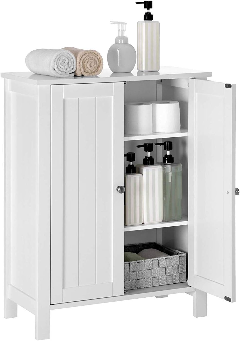 Armario de baño pequeño armario de almacenamiento de 2 puertas, muebles independientes con estante ajustable, almacenamiento de toallas de baño para