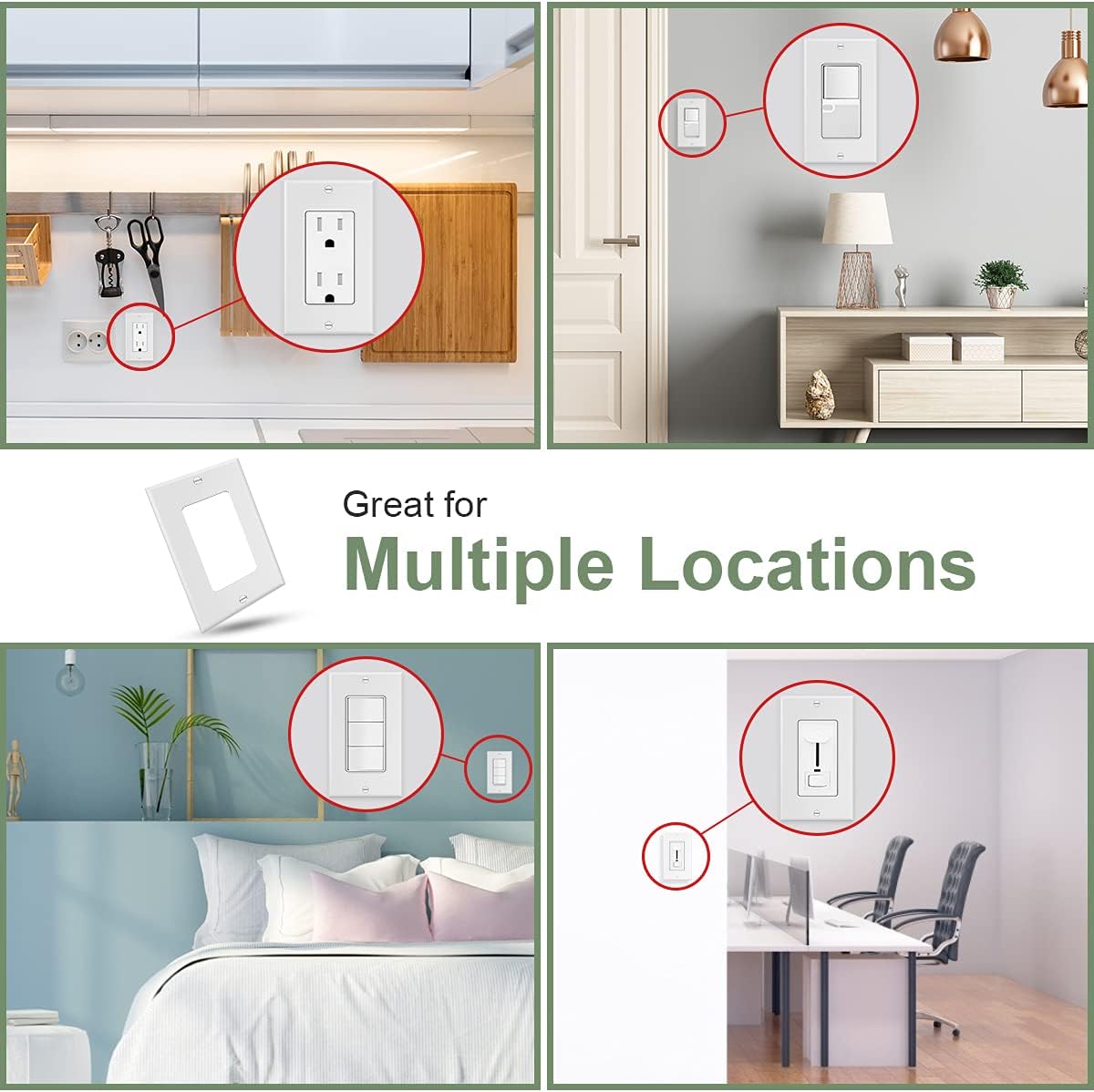 Placa decorativa de pared de 1 banda, cubierta de enchufe de receptáculo, para interruptores de luz, atenuadores, GFCI, receptáculo, salida USB,