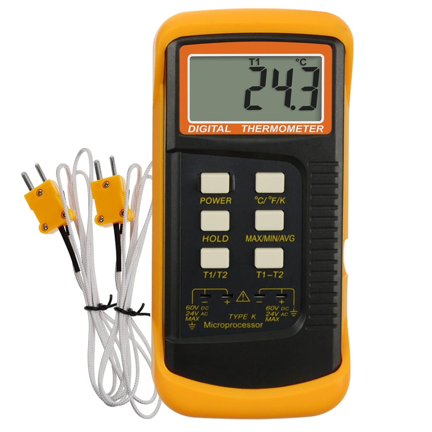 Termómetro digital tipo K de 2 canales 2 termopares -50  2,372.0 F (-58  2372 F) Sensor de medición dual de escala Kelvin de alta temperatura