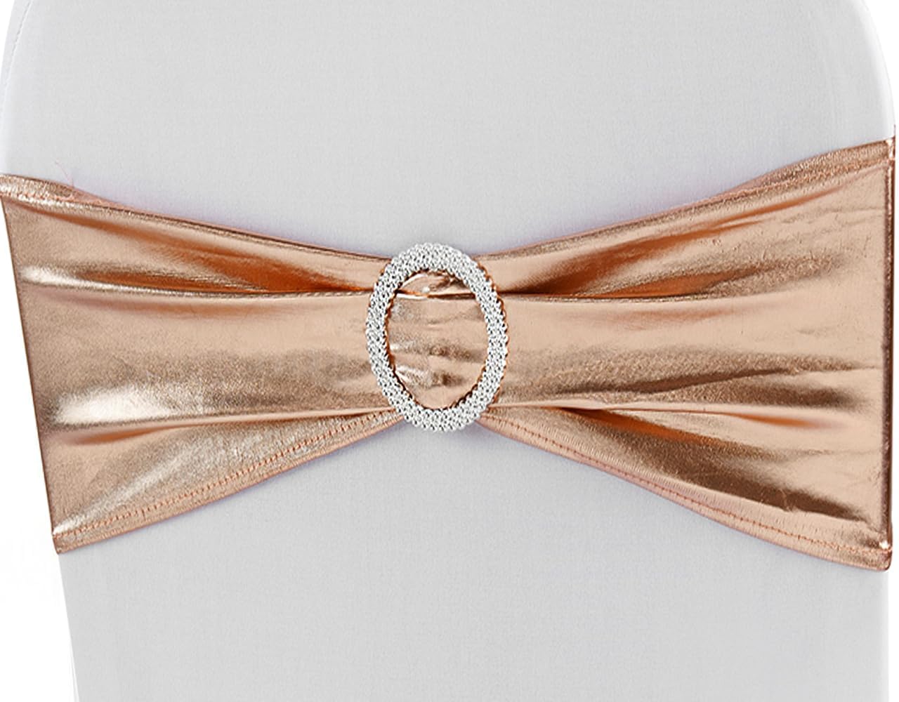 MAGTOWNE Paquete de 100 bandas de elastano para sillas de color oro rosa, lazos de elastano con hebillas deslizantes elásticas para bodas, fiestas,