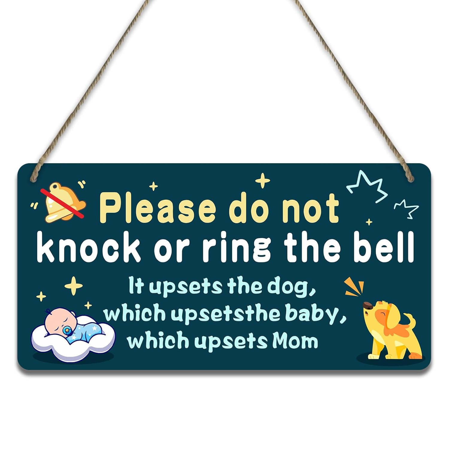 Letrero colgante de plástico de PVC para puerta delantera, con texto en inglés “Do Not Knock or Ring the Bell”, de plástico PVC, de 10 x 5 pulgadas,