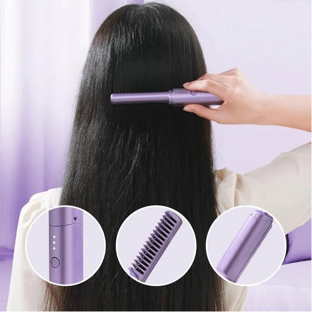 Mini alisador de pelo recargable, cepillo alisador de pelo portátil 2023, alisador y rizador de pelo inalámbrico 2 en 1, peine alisador de plancha