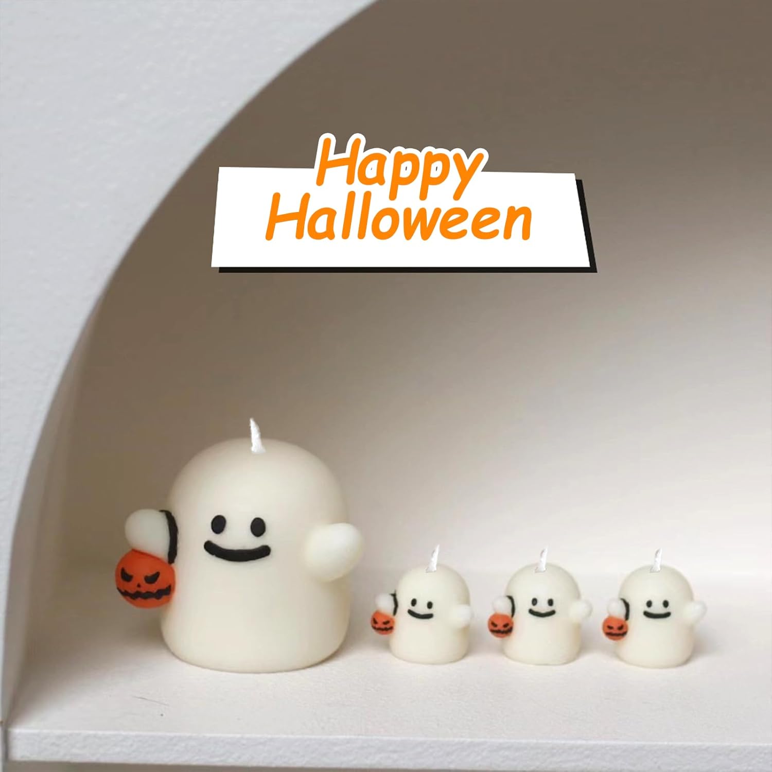 Velas fantasmas grandes perfumadas, 4 unidades, 1 grande y 3 mini, espeluznante vela de Halloween, decoración de Halloween para interiores