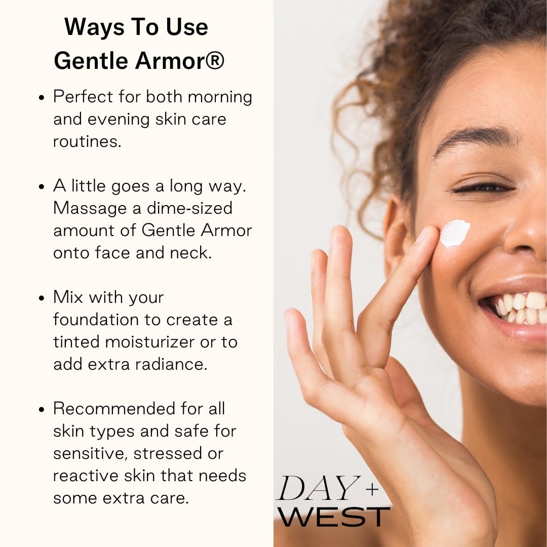 Day + West Gentle Armor Crema facial + cuello  Cuidado de la piel lujoso para pieles sensibles  Hidratante facial con escualano, tuna orgánica,
