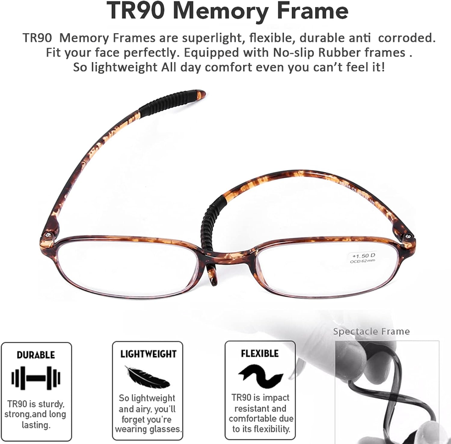 AQWANO Lentes de lectura flexibles irrompibles para computadora, bloqueo de luz azul, ligeros, cómodos, TR90 UV400, para mujeres y hombres, 1.25