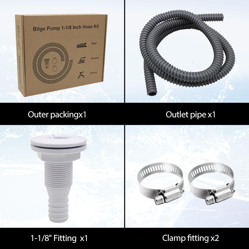 Kit de instalación de manguera de bomba de sentina  Manguera de PVC flexible sin torceduras de calidad premium de 6 pies  Incluye 2 abrazaderas de