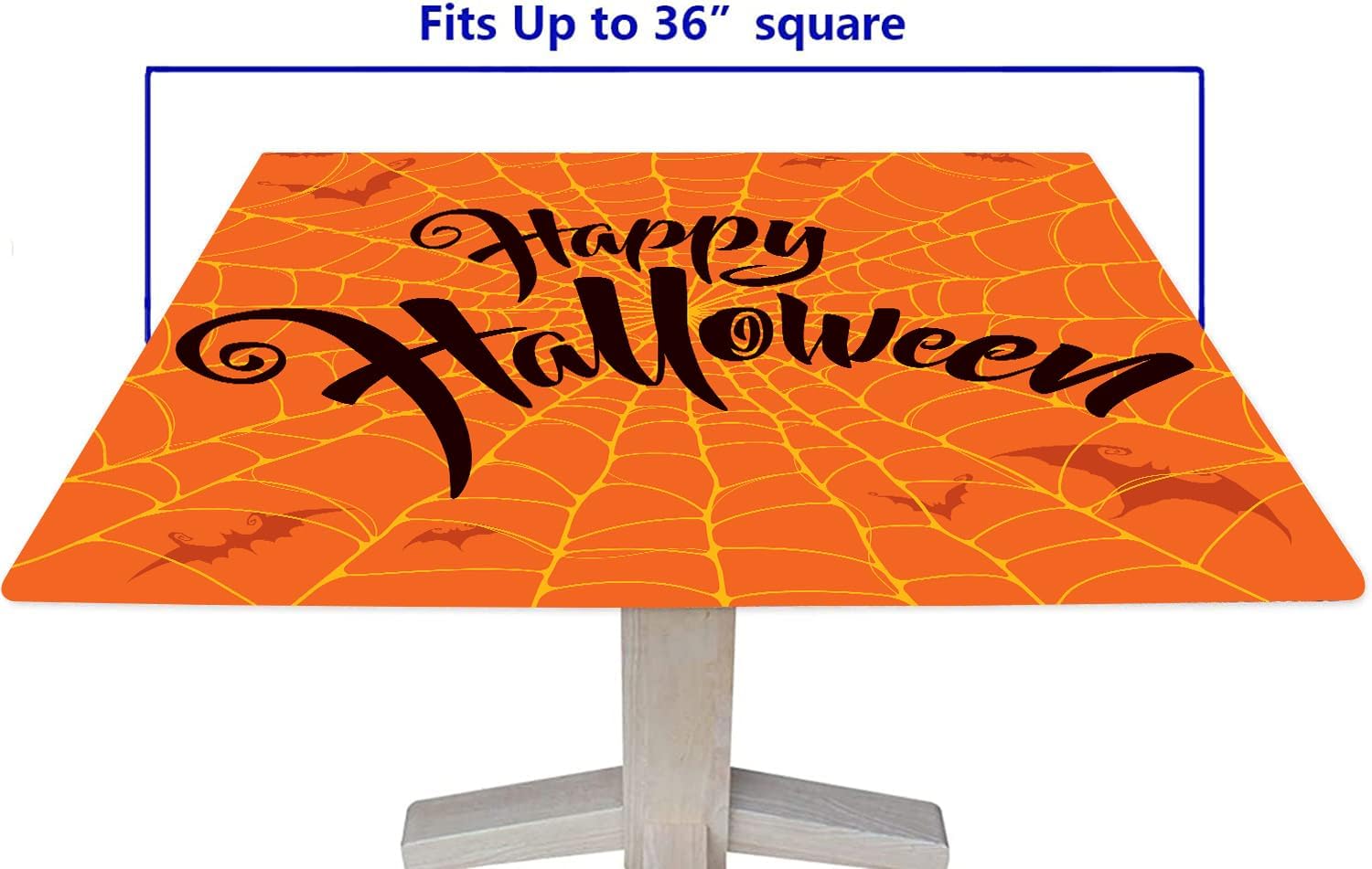 SongYi Mantel cuadrado de poliéster ajustable para Halloween, tela de araña naranja, borde elástico, decoración del hogar, manteles temáticos