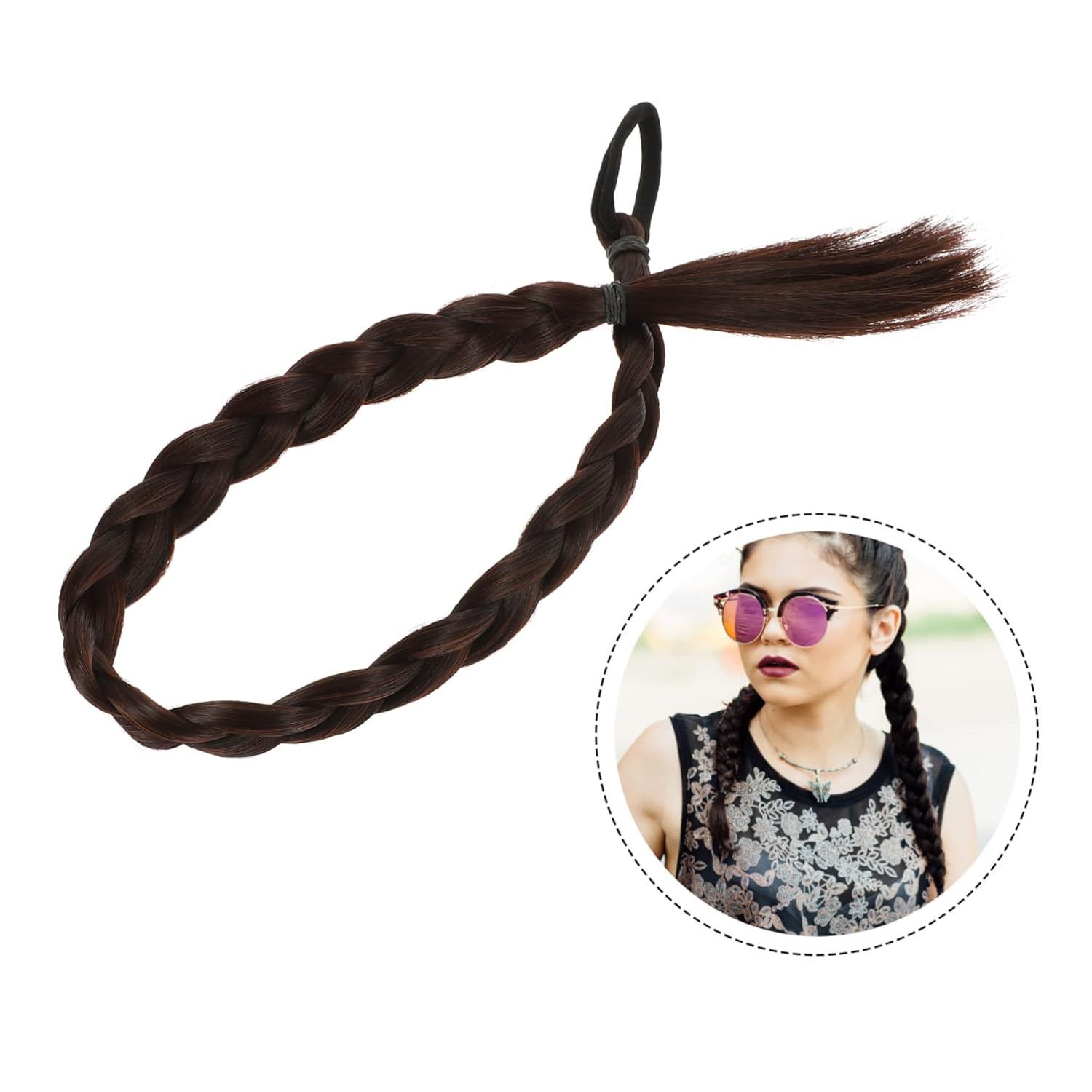 minkissy 5 piezas de cola de caballo falsa trenzada recta extensión de cola de caballo para mujeres, cola de caballo para mujeres negras, peluca de
