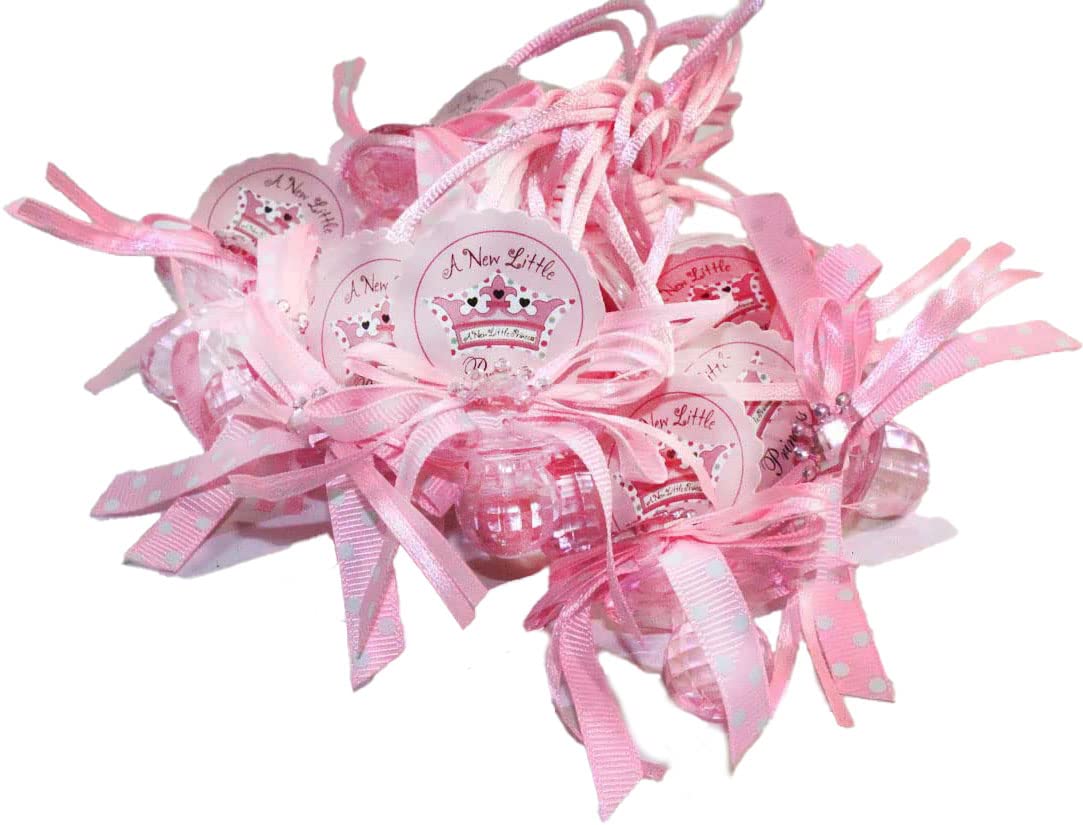 RBN 12 collares de cinta para chupete, príncipe y princesa con corona de lunares, acrílico, regalos de juego para baby shower, decoración de premios