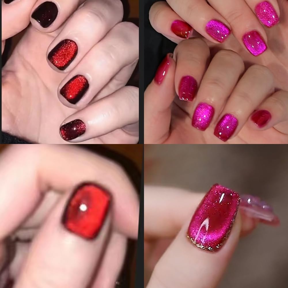 Esmalte de gel magnético Cat Eye (A04-rojo oscuro y rosa oscuro)