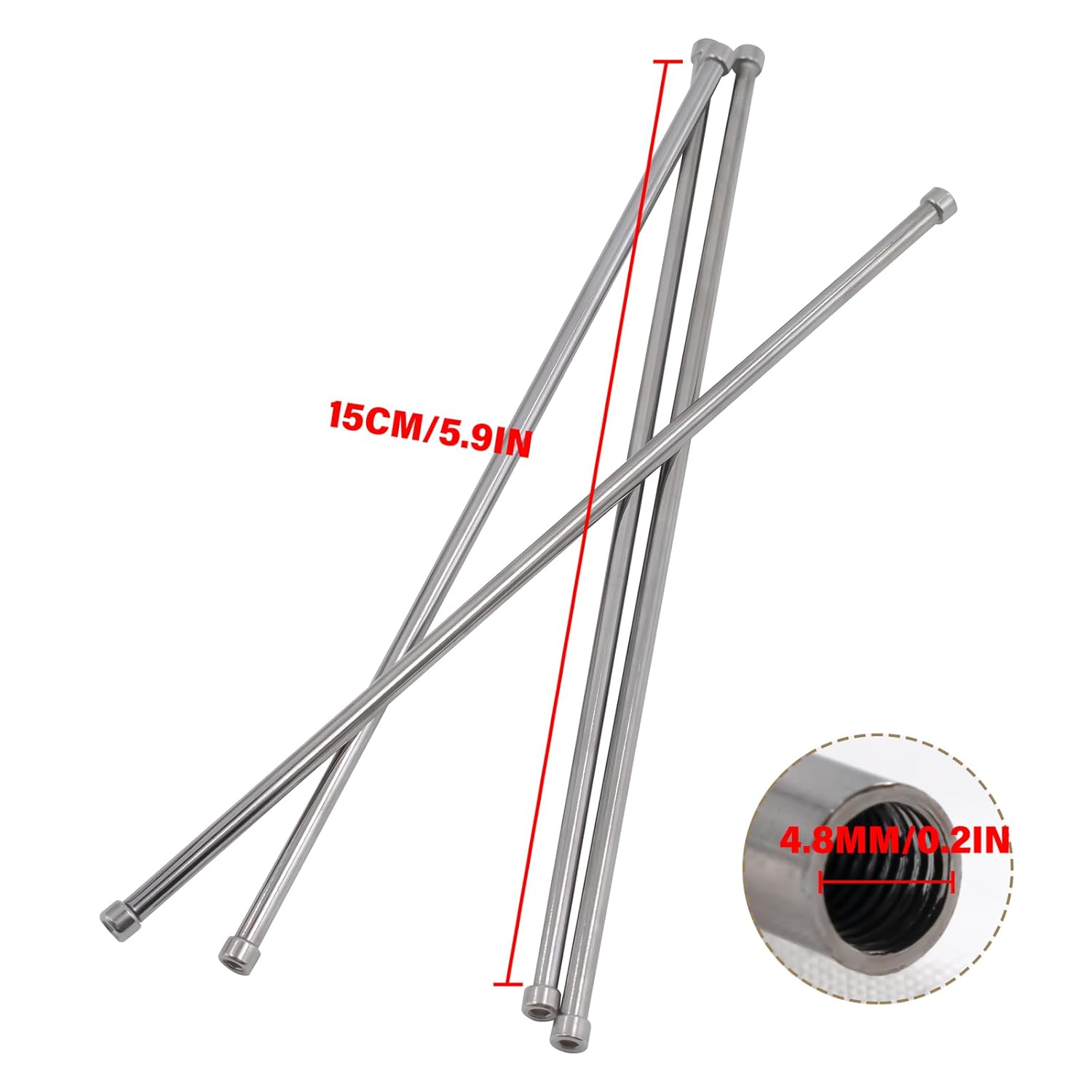 4 piezas de tubo roscado hueco de acero inoxidable tubo capilar de 6 pulgadas, varillas roscadas interiores, tubos redondos, accesorios de tubería