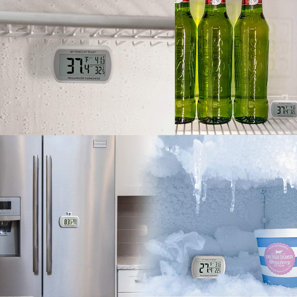 Termómetro digital impermeable para frigorífico LCD grande, termómetro de habitación con parte trasera magnética, sin volantes fáciles de leer