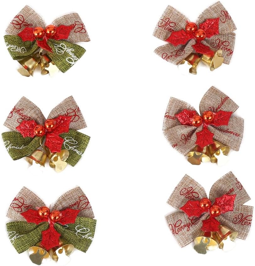 10 mini lazos de Navidad de 2 pulgadas, coronas de arpillera verde y rojo, lazos pequeños para decoración de árbol de Navidad para bodas, fiestas,
