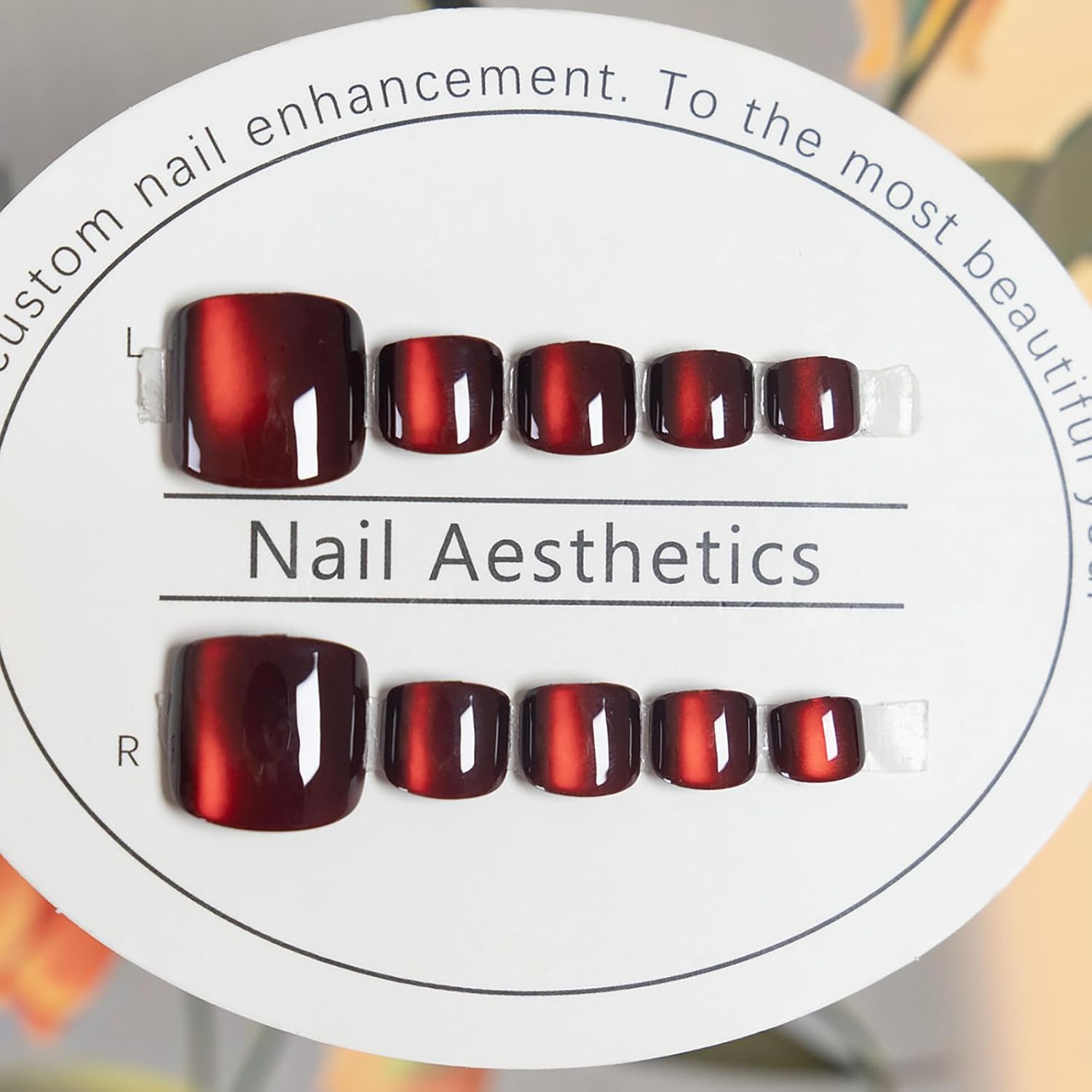 Uñas postizas hechas a mano, color rojo vino, uñas postizas cuadradas cortas con diseño de cobertura completa, acrílicas, lindas uñas de verano, 24
