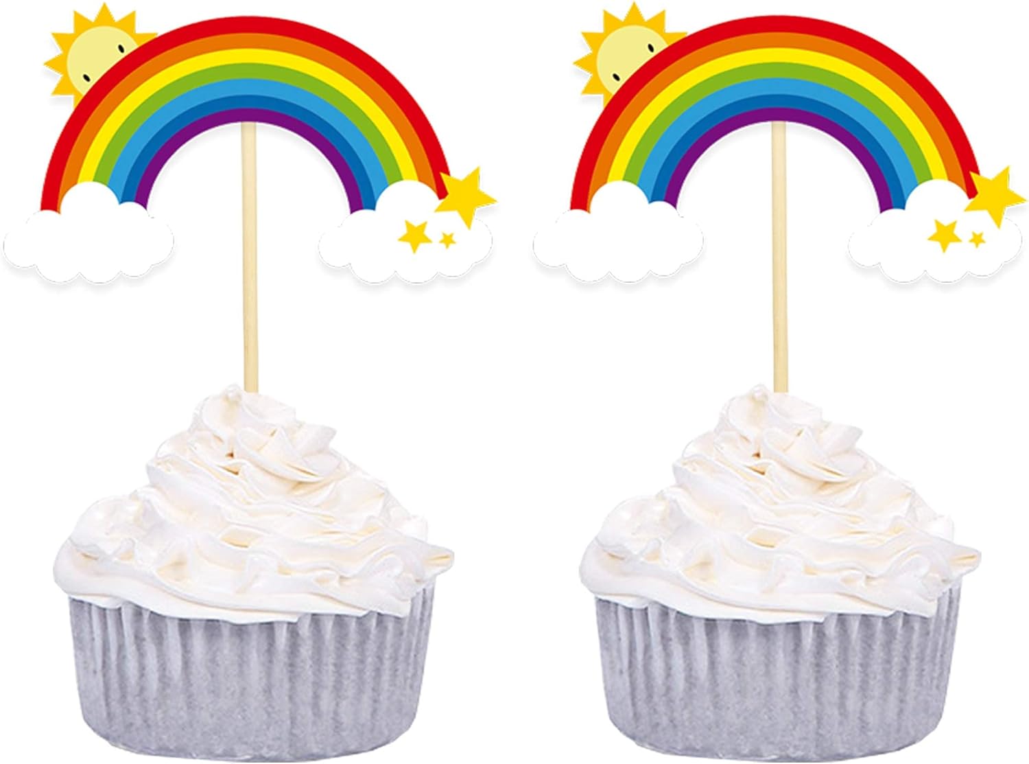 36 piezas de decoración de cupcakes de arco iris colorido arco iris, decoraciones de cumpleaños para decoración de fiesta de cumpleaños de arco