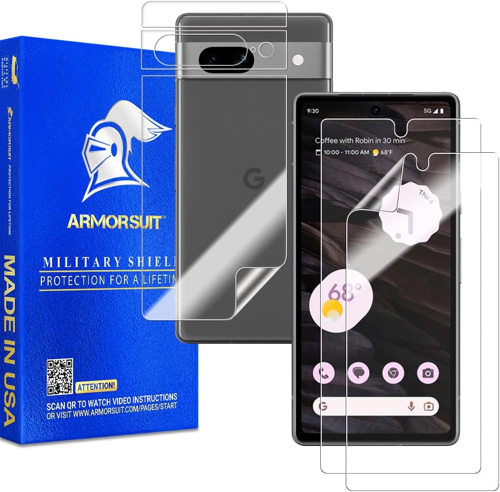 ArmorSuit MilitaryShield – Paquete de 2 + 2 protectores de pantalla de cuerpo completo diseñados para Google Pixel 7a (6.1 pulgadas) HD Clear Film –