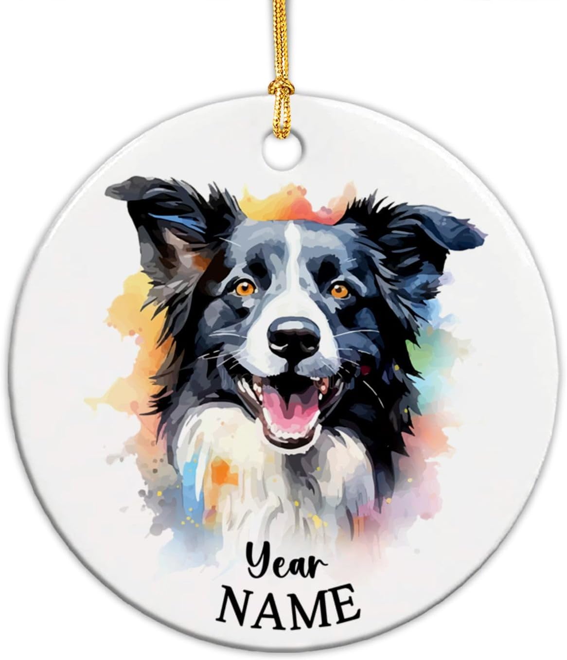 Adorno personalizado de cerámica para perro Border Collie, adorno personalizado para primera Navidad para perro con nombre y año, adorno de Navidad