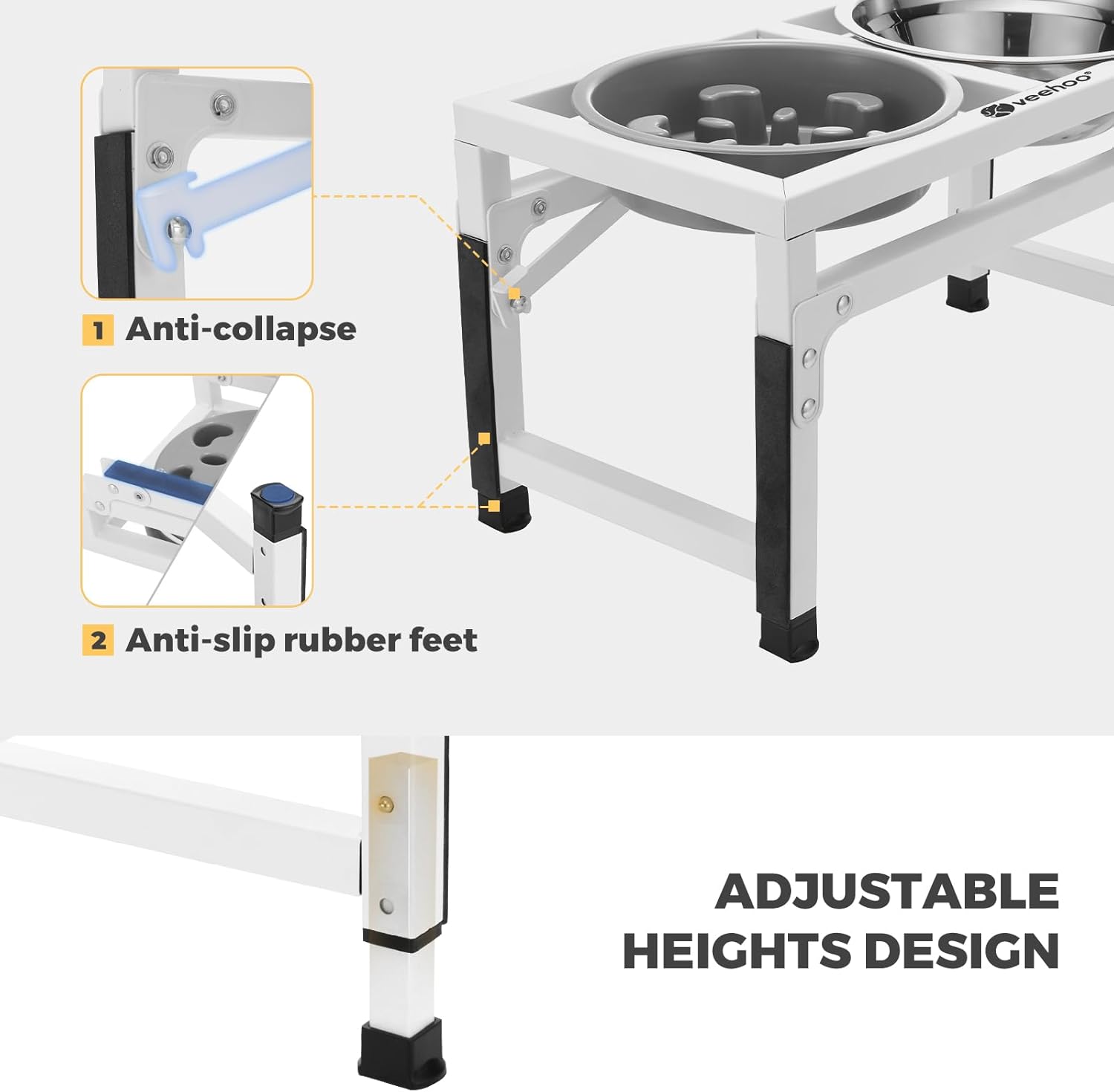 Veehoo Cuencos elevados para perros, soporte elevado de metal para perros con alimentador lento y 2 cuencos de acero inoxidable para alimentos y