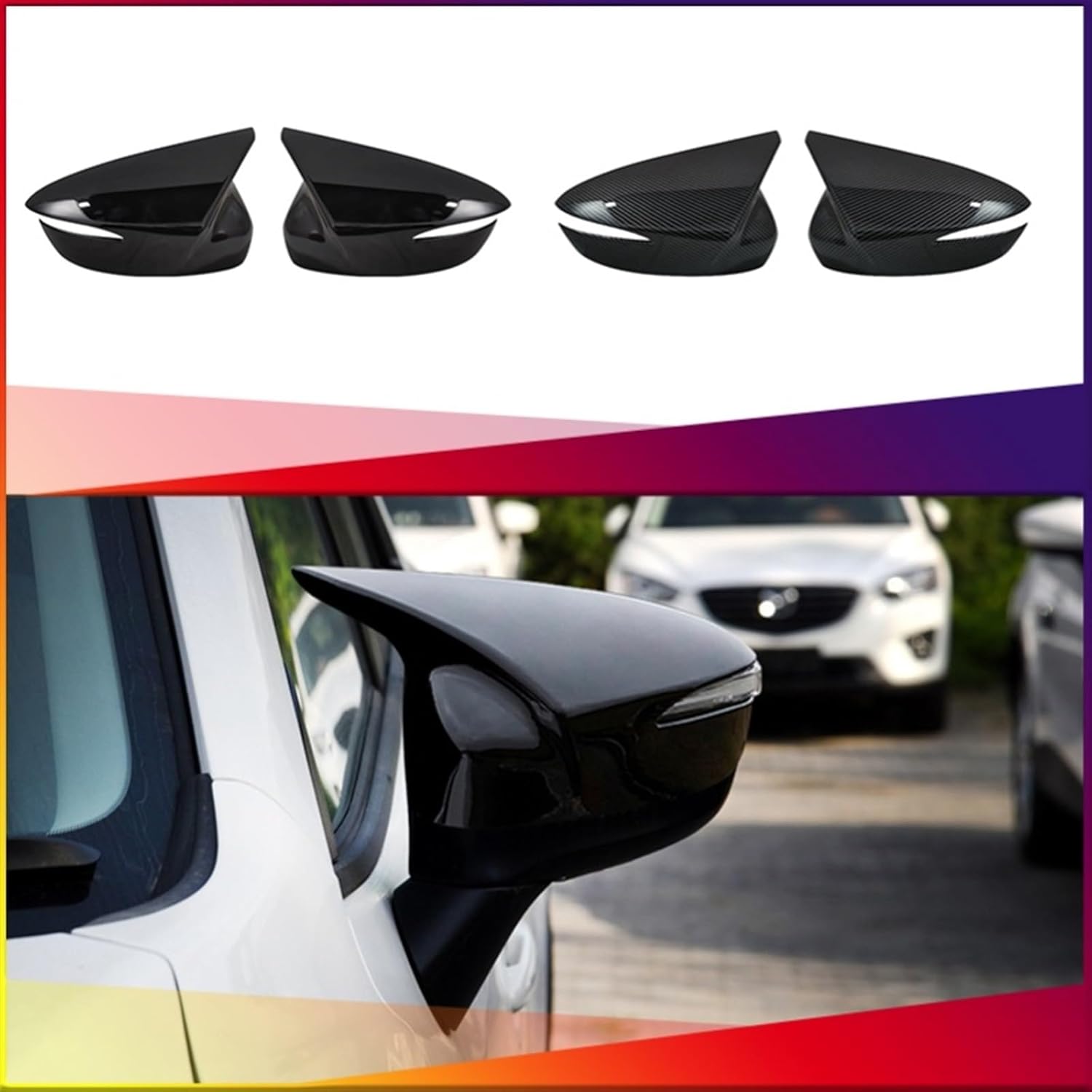 Cubierta de espejo retrovisor lateral Tapa de espejo de puerta para Mazda CX-3 CX-4 CX-5 Accesorios (Color 1 pieza Negro Izquierdo)