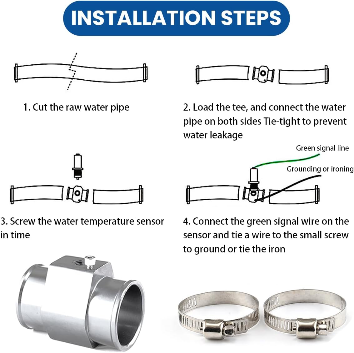 Tubo de junta de temperatura del agua, adaptador de sensor de temperatura del agua de aleación de aluminio para automóvil, 1.102-1.575 in,