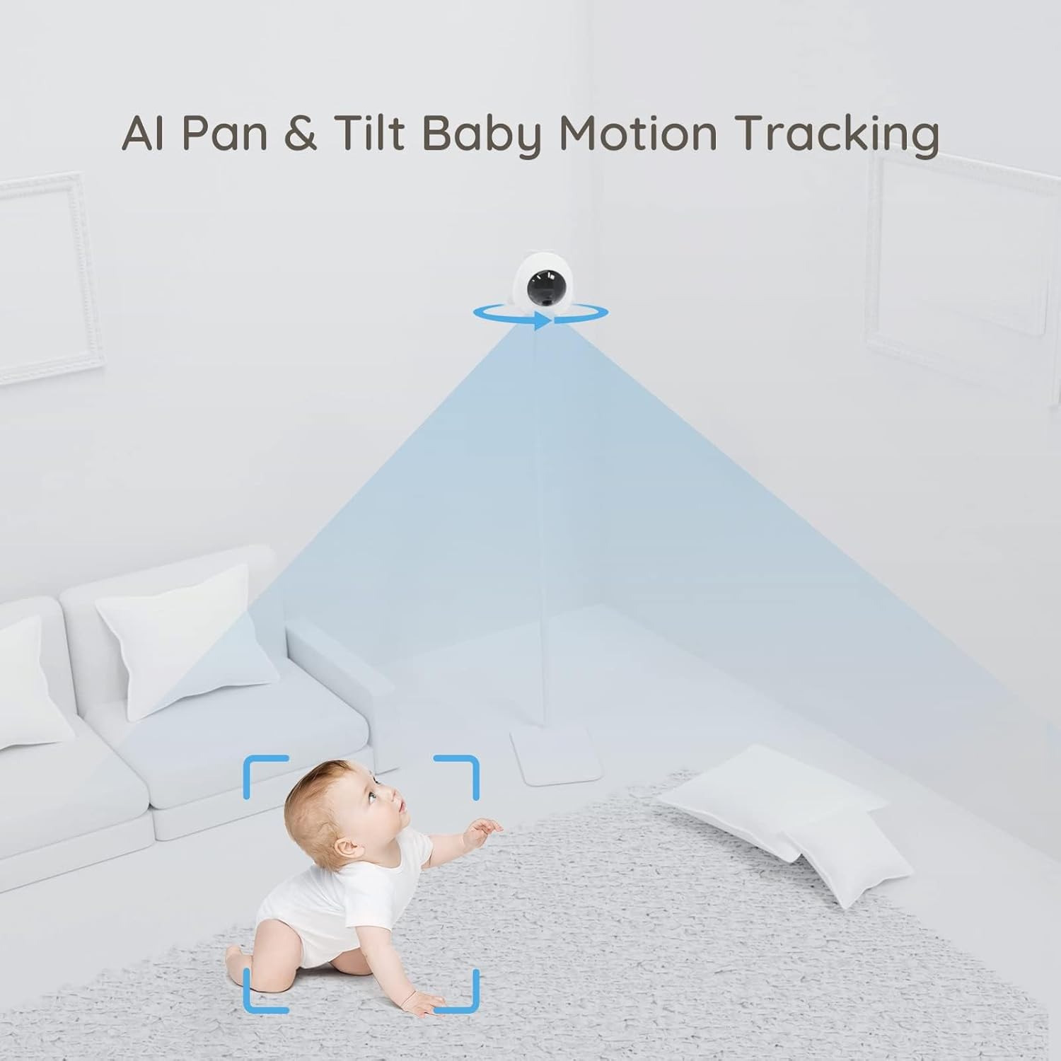 Ellie Baby Monitor,Covered Face Alert,Auto Photo Capture,Cry Soothing,2 Way Talk,Virtual Fence,2K HD,Night Vision,Temp Humidity,Breathing Detection