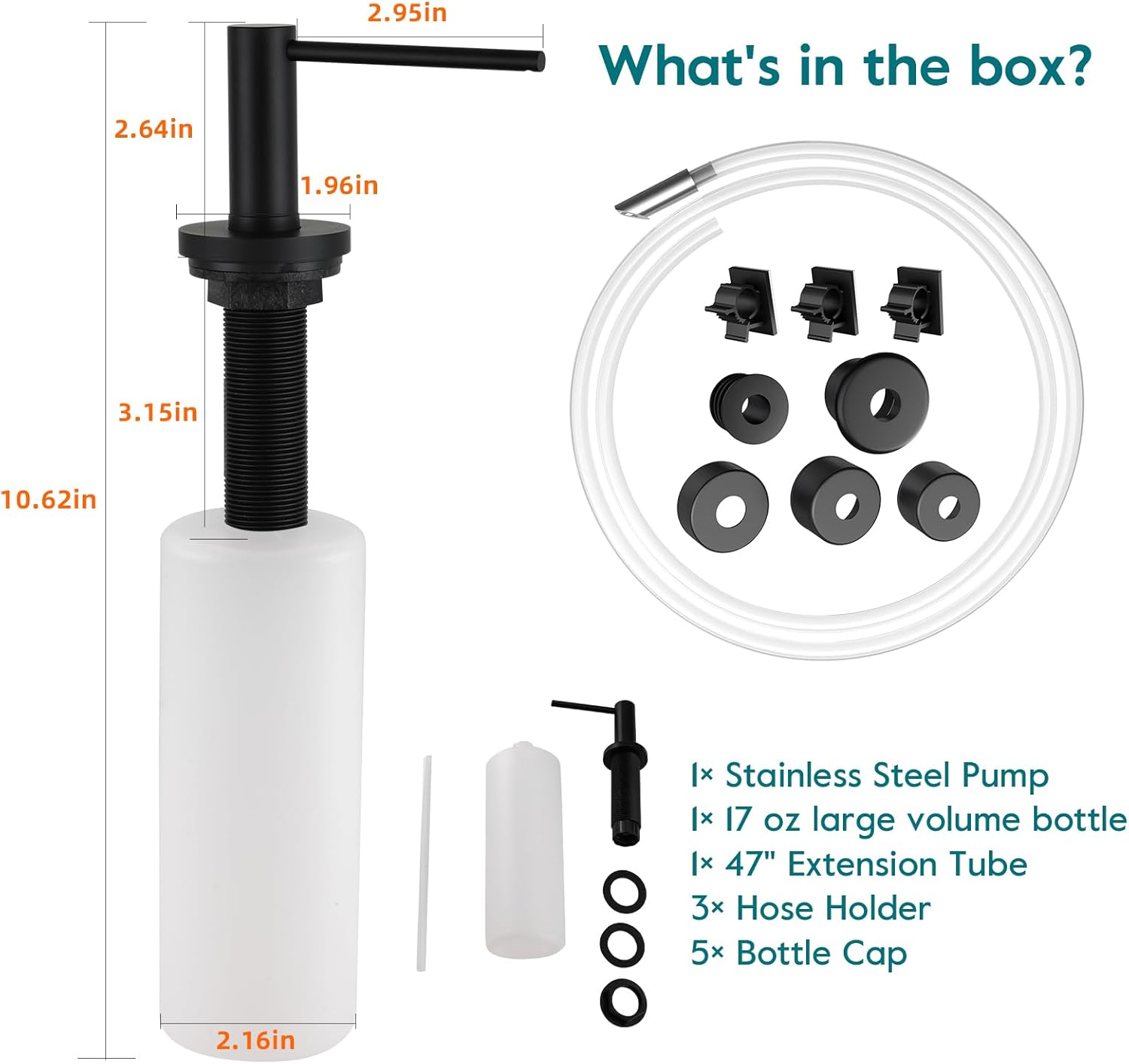 Gappo Dispensador de jabón para fregadero de cocina, bomba de encimera de acero inoxidable dispensador de jabón integrado con tubo de extensión de