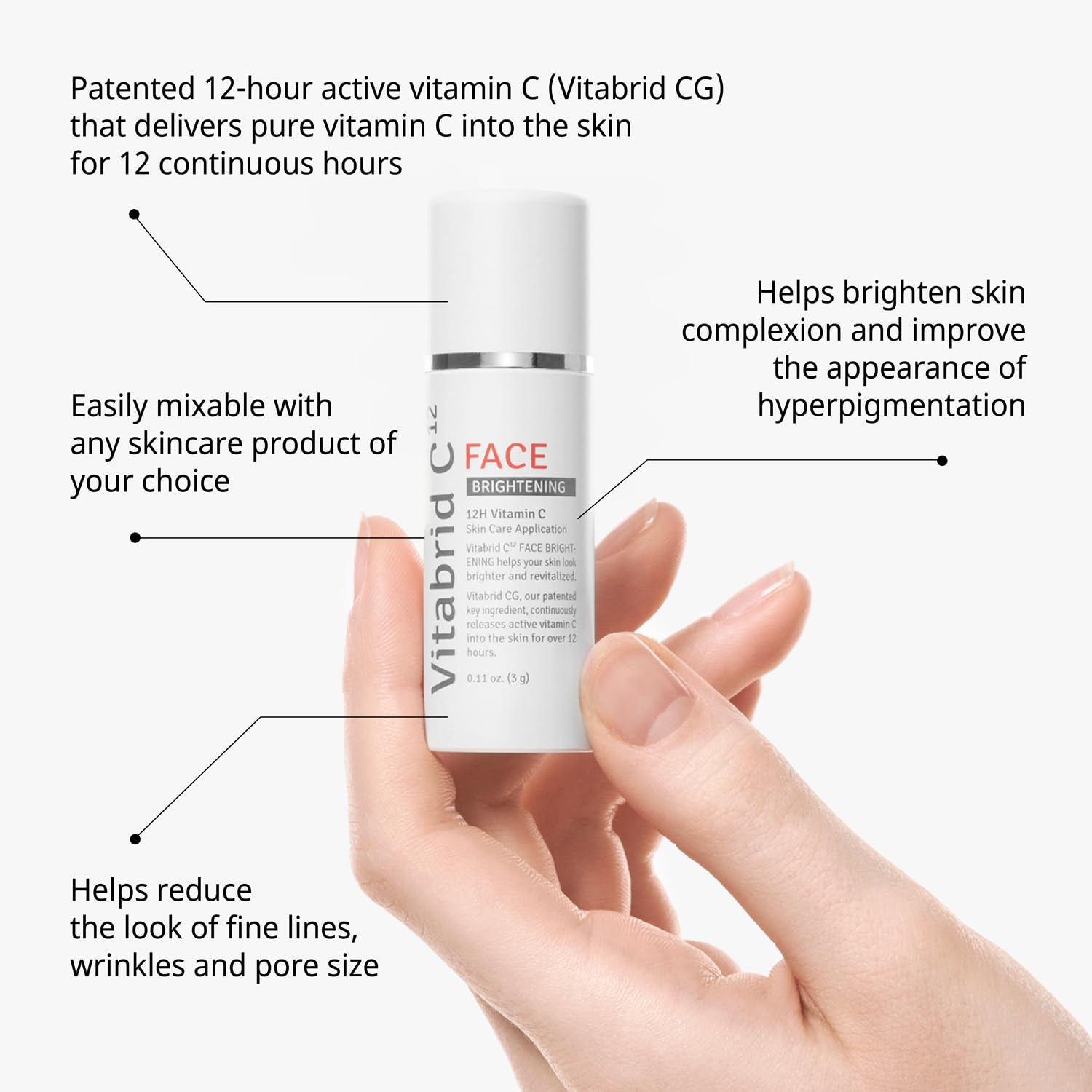 Polvo iluminador facial con vitamina C para el rostro con niacinamida  Vit C cristalizado activo de 12 horas para el cuidado de la piel, tono de