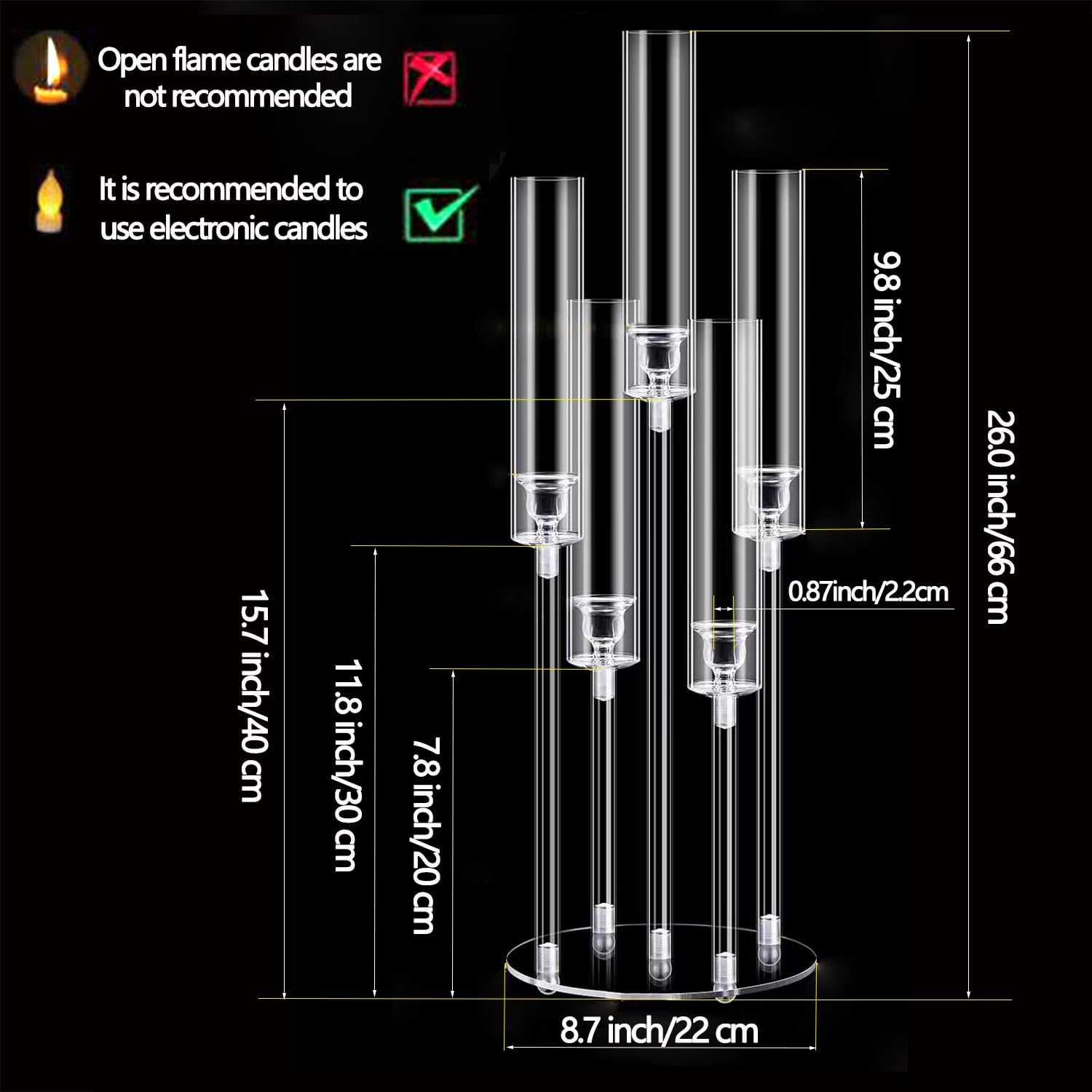 Candelabro transparente de 5 brazos para boda, candelabro acrílico para centro de mesa, candelabro de cristal de 5 brazos con pantalla acrílica para