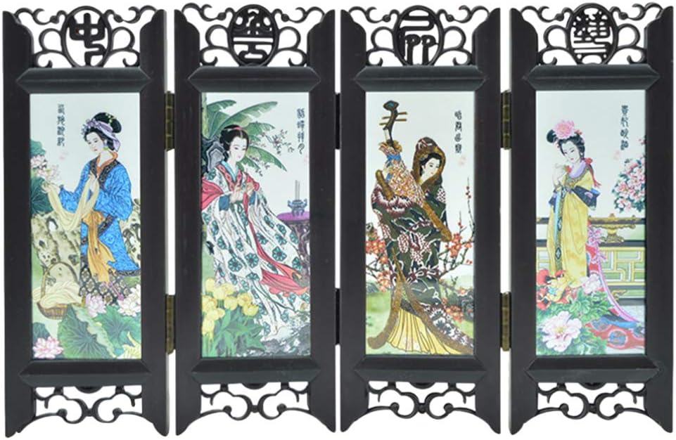 ABOOFAN Mini 4 paneles de arte chino tradicional divisor para decoración del hogar lacquerware decorativo pantalla para el hogar divisor de