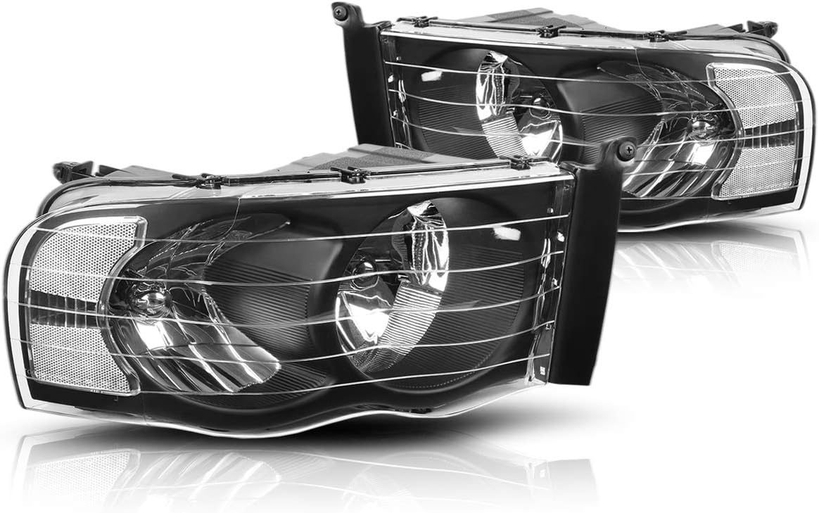 PM PERFORMOTOR 2 faros delanteros de repuesto compatibles con Dodge Ram 02-05  Faros delanteros con carcasa negra esquina transparente