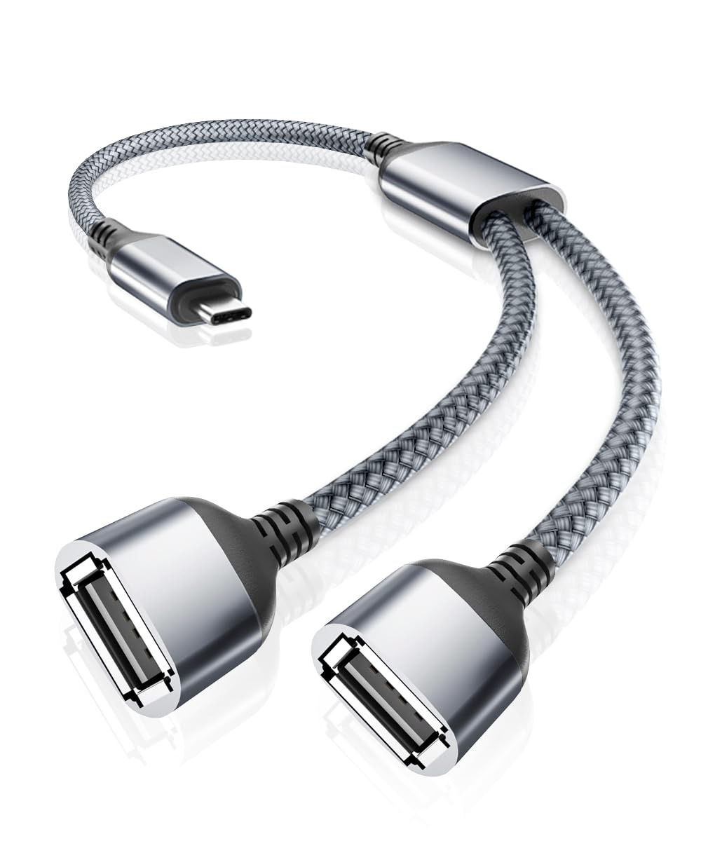Cable divisor USB-C OTG Y de 3.3 ft, adaptador tipo C a USB 2.0 dual, C macho a doble hembra convertidor dividido 2 en 1 cable para MacBook, iPad 10