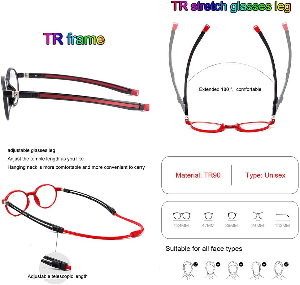 G&Y-1 Gafas de lectura magnéticas ajustables para colgar en el cuello, para mujeres y hombres, 100% protección UV, marco completo