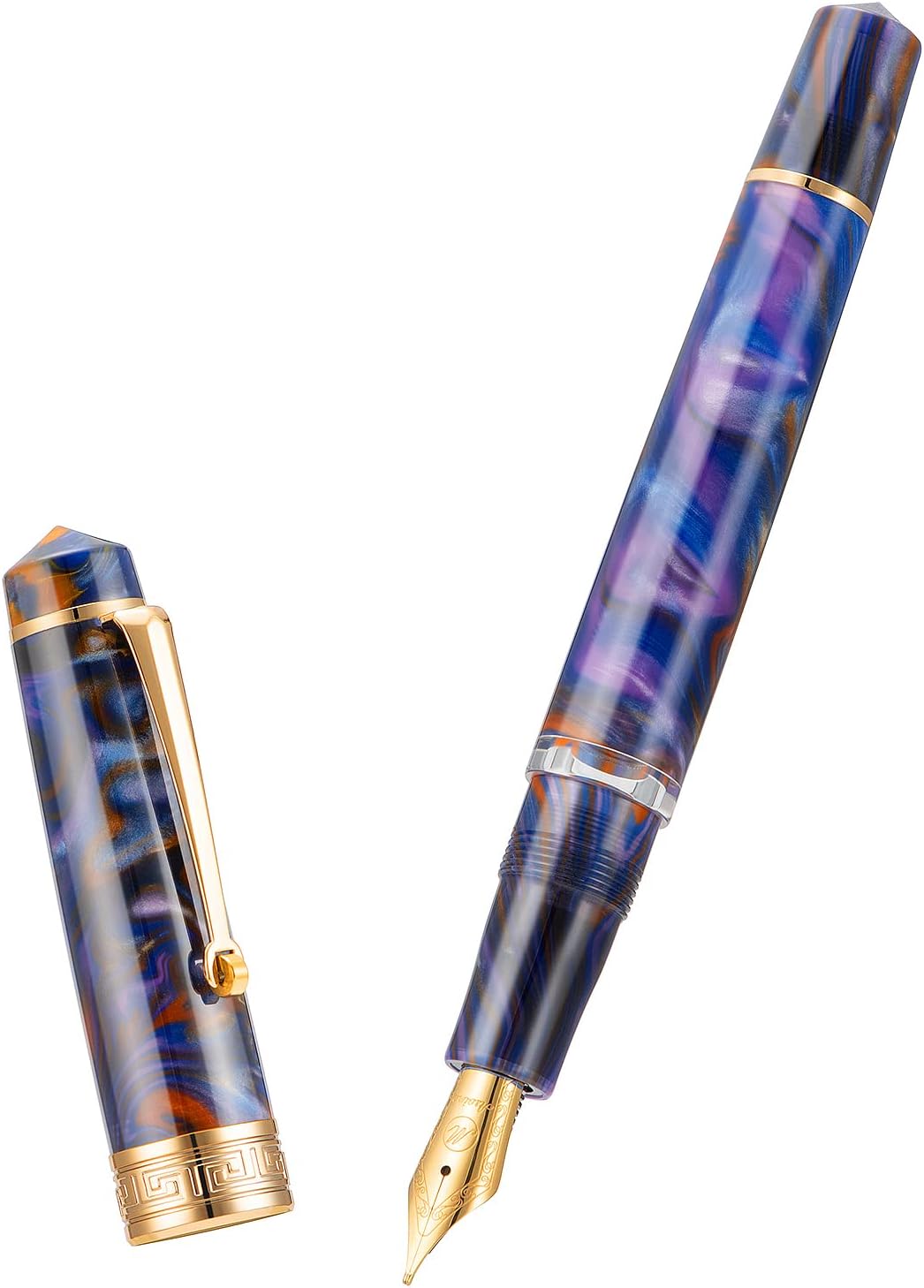 Asvine P20 – Pluma estilográfica de pistón de resina morada, punta media iridio con borde dorado, firma empresarial, colección Smooth Writer con