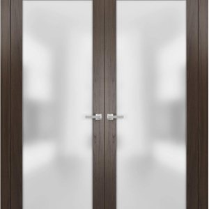 French Lite Puertas de vidrio esmerilado de 56 x 80 pulgadas  Planum 2102 Ceniza de chocolate  Marcos de herrajes de níquel satinado  Paneles de French Lite Puertas de vidrio esmerilado de 56 x 80 pulgadas  Planum 2102 Ceniza de chocolate  Marcos de herrajes de níquel satinado  Paneles de