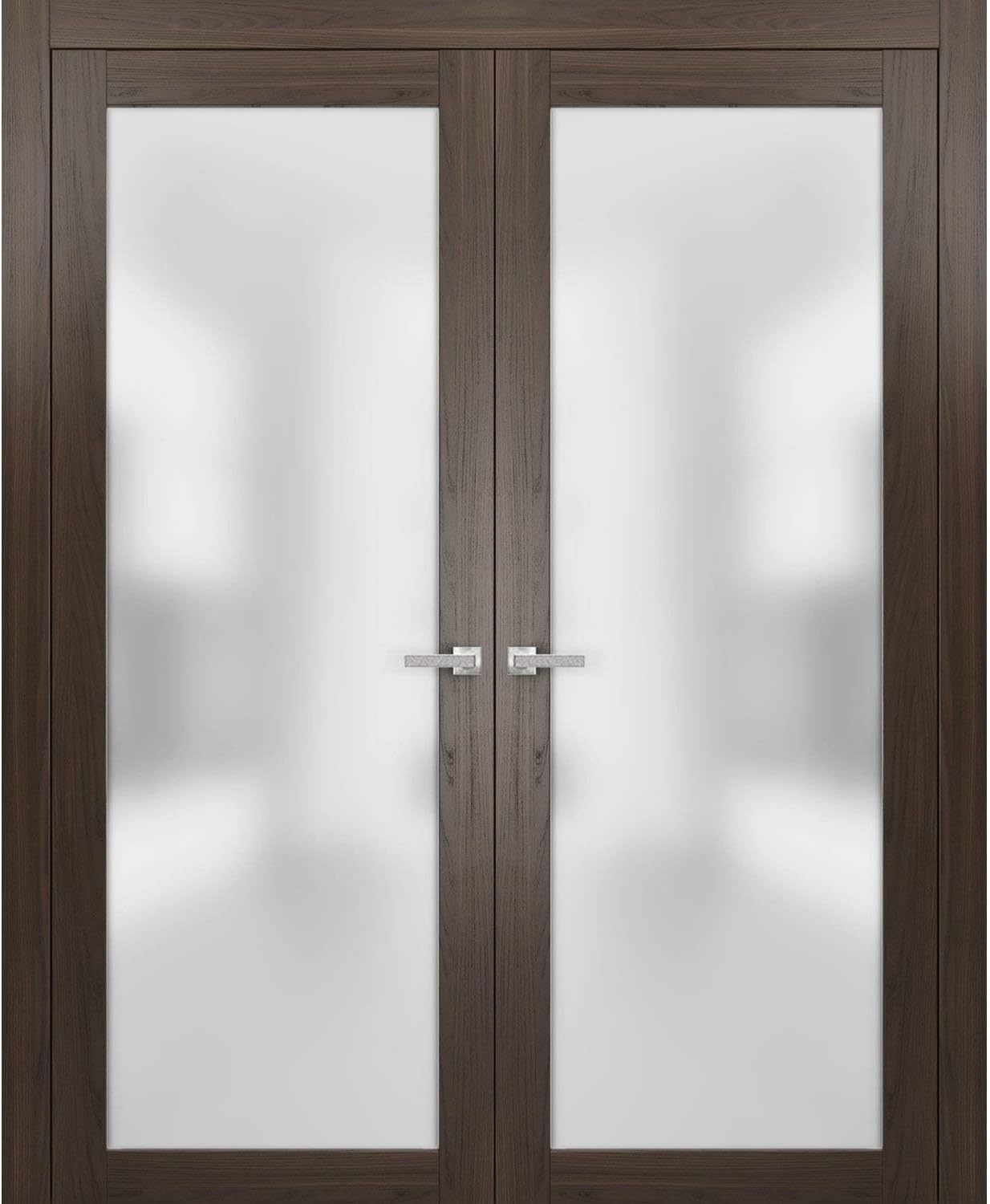 French Lite Puertas de vidrio esmerilado de 56 x 80 pulgadas  Planum 2102 Ceniza de chocolate  Marcos de herrajes de níquel satinado  Paneles de