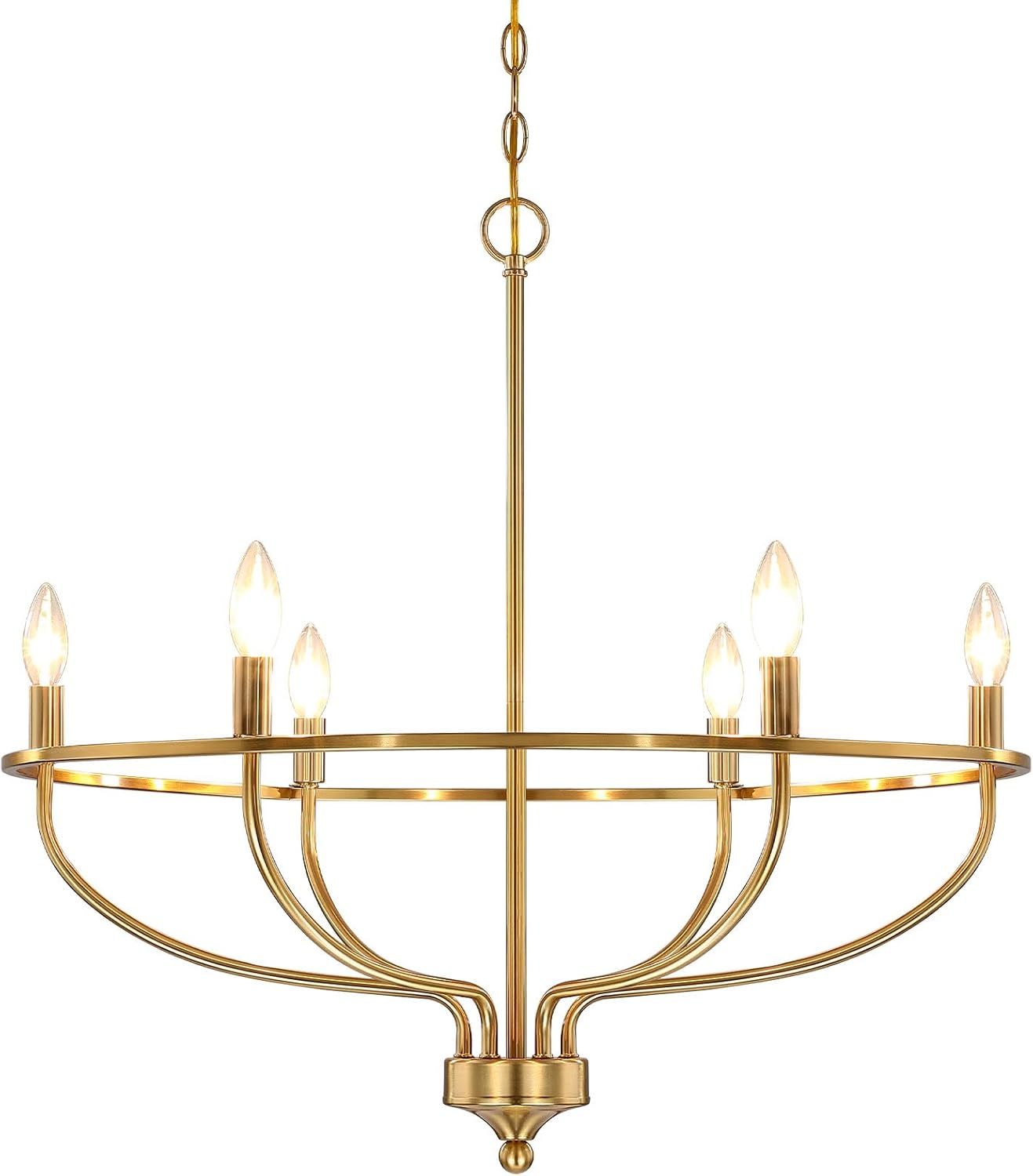 Candelabro dorado para comedor, 28.5 pulgadas de diámetro, moderna, estilo granja, lámpara sobre mesa, lámpara de araña de latón con 6 luces para