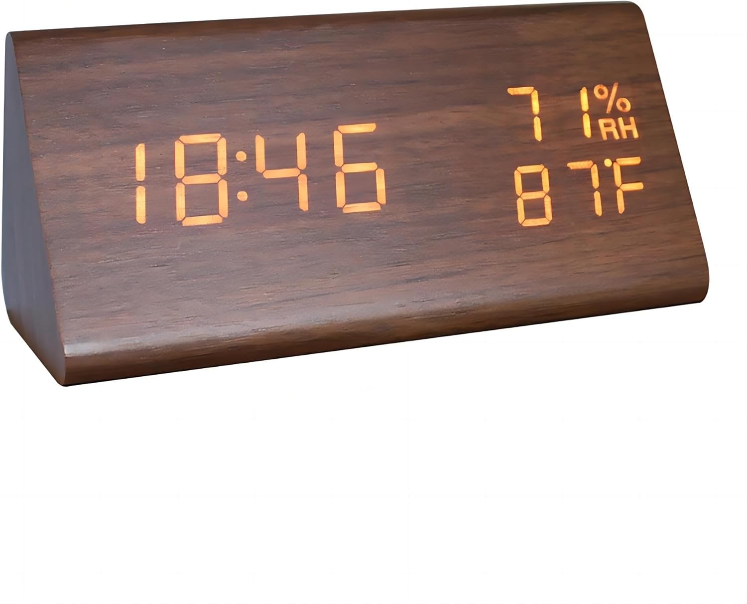 Lancoon Reloj despertador digital de madera, fecha de hora, 1224 horas, temperatura y humedad, activación de sonido, brillo de 3 niveles, funciona